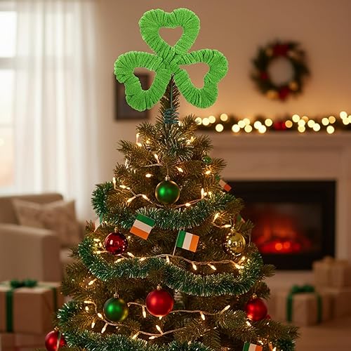 Miniatura 8 de 2 adornos para árbol del día de San Patricio de 7 pulgadas, decoración romántica de terciopelo rosa corazón verde trébol decoración romántica para