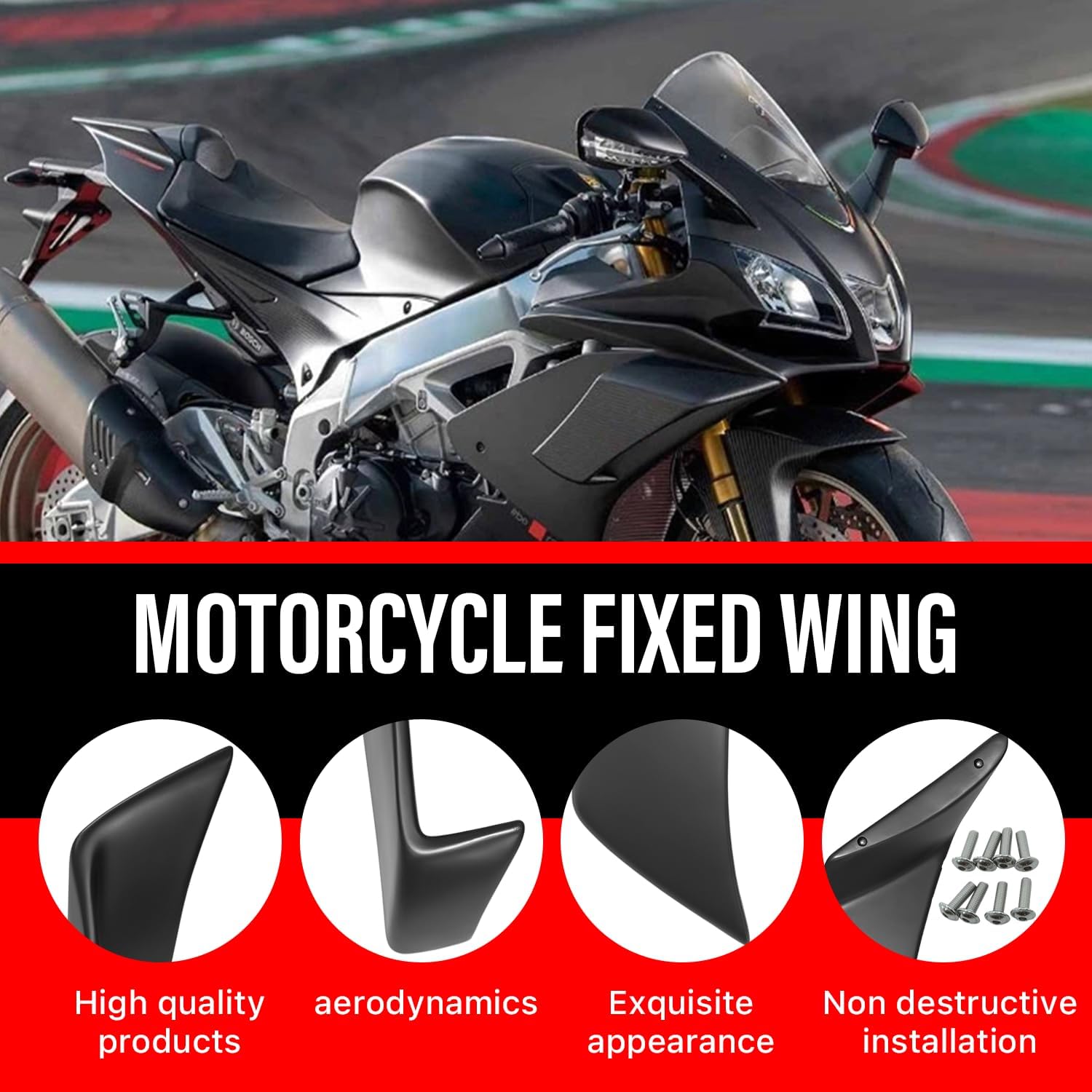 Fairing for Aprilia RSV4 (2009-2020) - Motorcycle Fairing for Aprilia RSV4, Durable ABS Plastic Easy Installation of Aprilia Winglet (Matte Black)