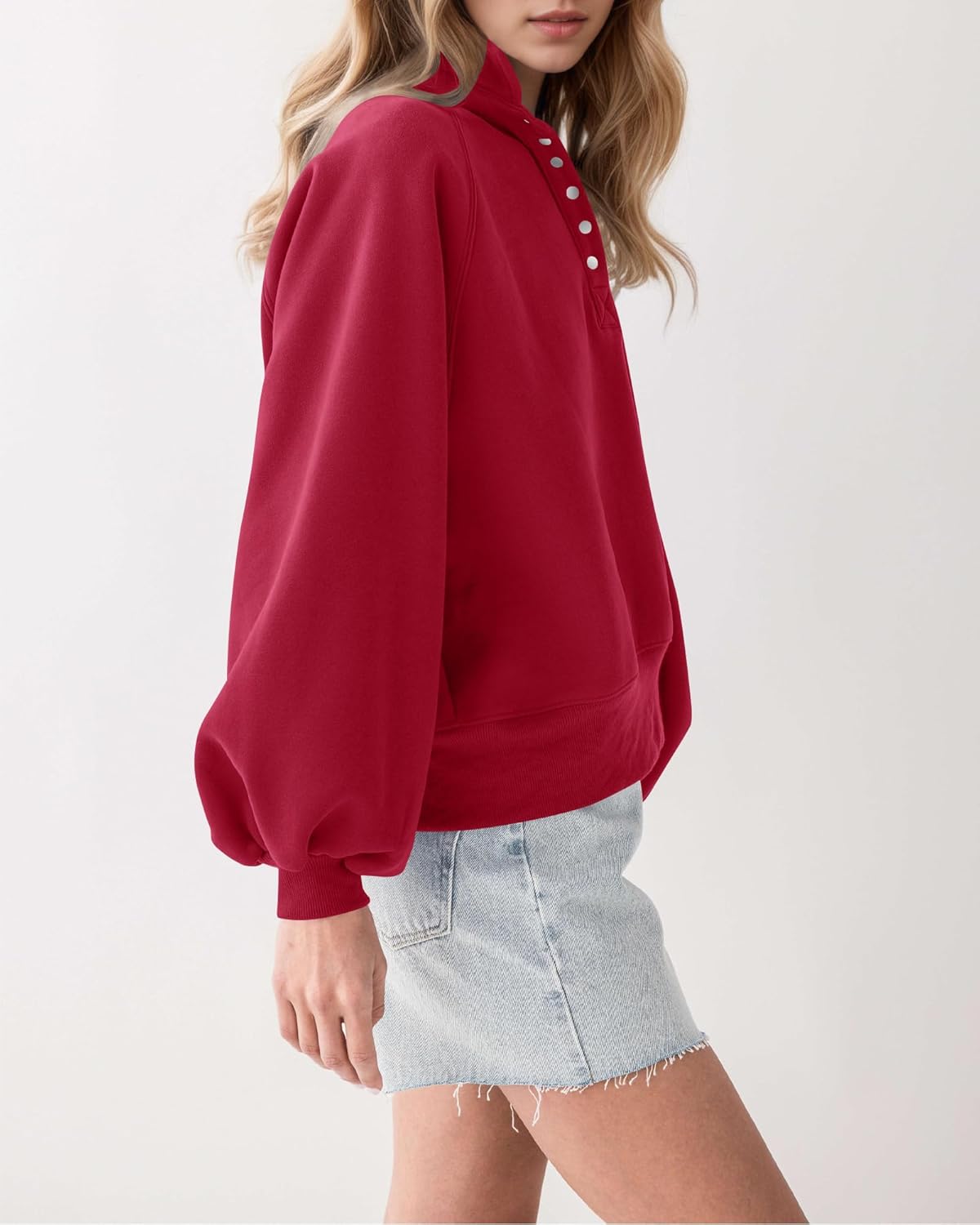 Locachy Women's Button Henley Neck Cotton Oversized Sweatshirt Casual Drop Shoulder Pullover Tops 2025 Fashion Outfits - Image 4