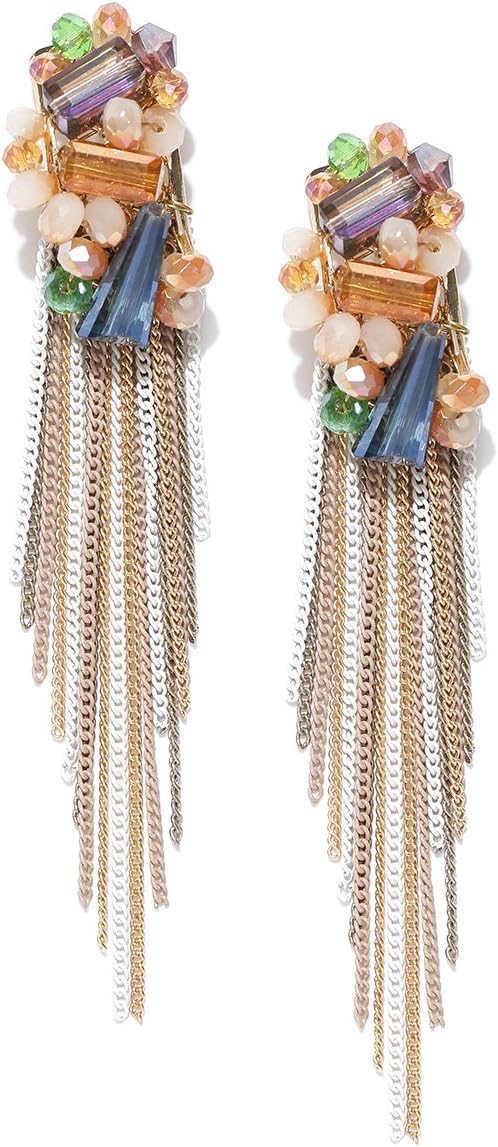 Crystallic Creations Western Collection Multicolour Gold-Plated Long Chain Drop Fashion Earring for Girls and Women