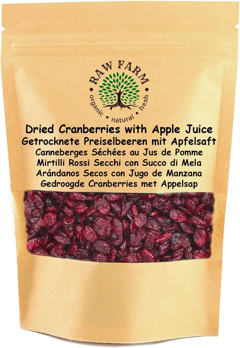 Raw Farm - Dried Cranberries Sweetened with Apple Juice, No added Sugar 1 kg