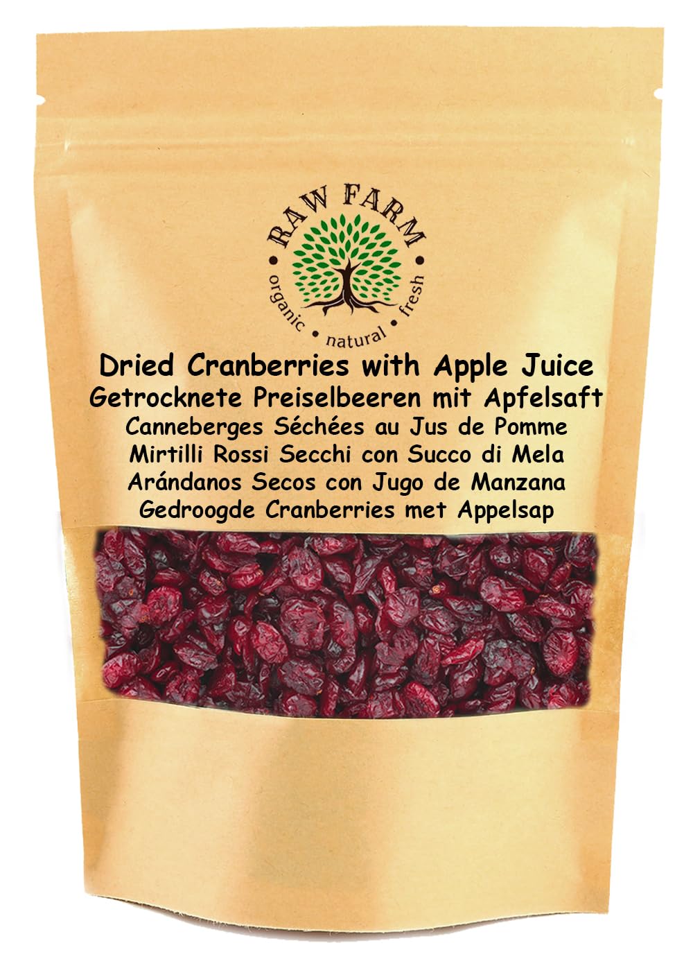 1 kg Dried Cranberries Sweetened with Apple Juice, No added Sugar