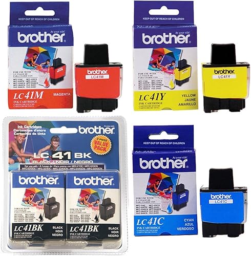 Brother LC41 Paquete doble de tinta negra con juego de cartuchos de tinta de color de rendimiento estándar