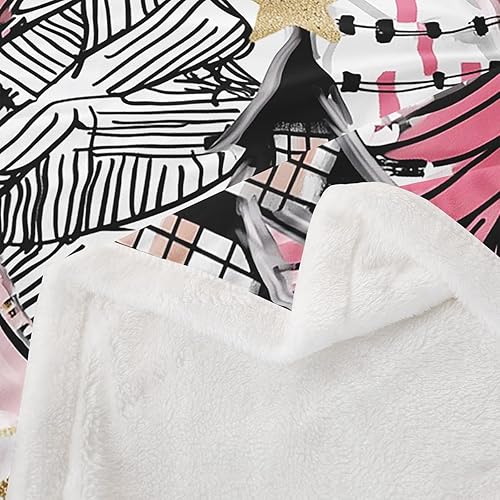 Miniatura 5 de Merry Christmas Flannel Blanket,Abstract Geometric Christmas Tree Bedroom Living Room Soft Cozy Fleece,Golden Stars Snowflakes Blankets Decor for