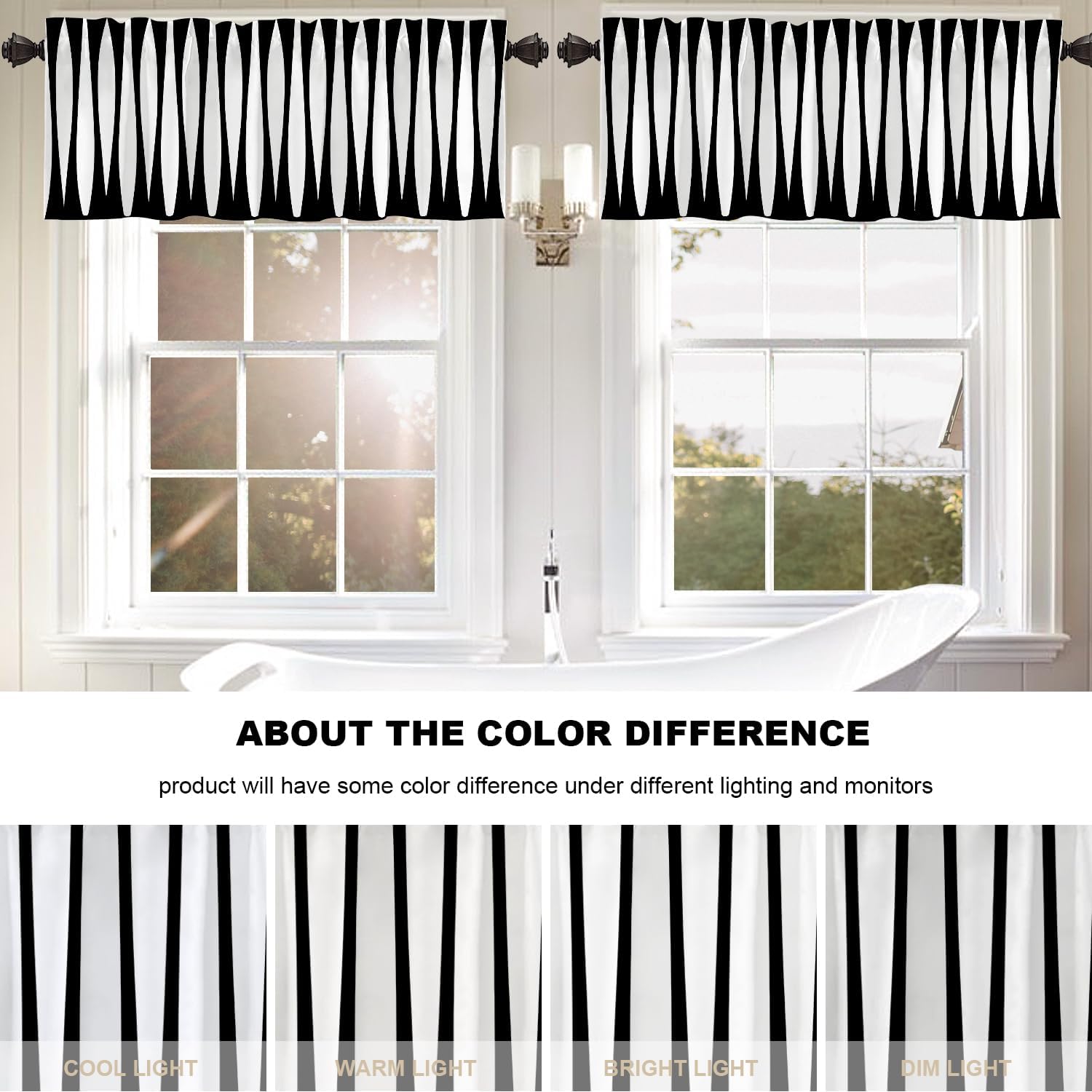 Black Modern Curve Stripes Kitchen Valances for Windows,Black White Zebra Stripe Blackout Valances Curtains Multilayer Polyester Drapes for Kitchen Bedroom 1 Pack 52X18 Inches