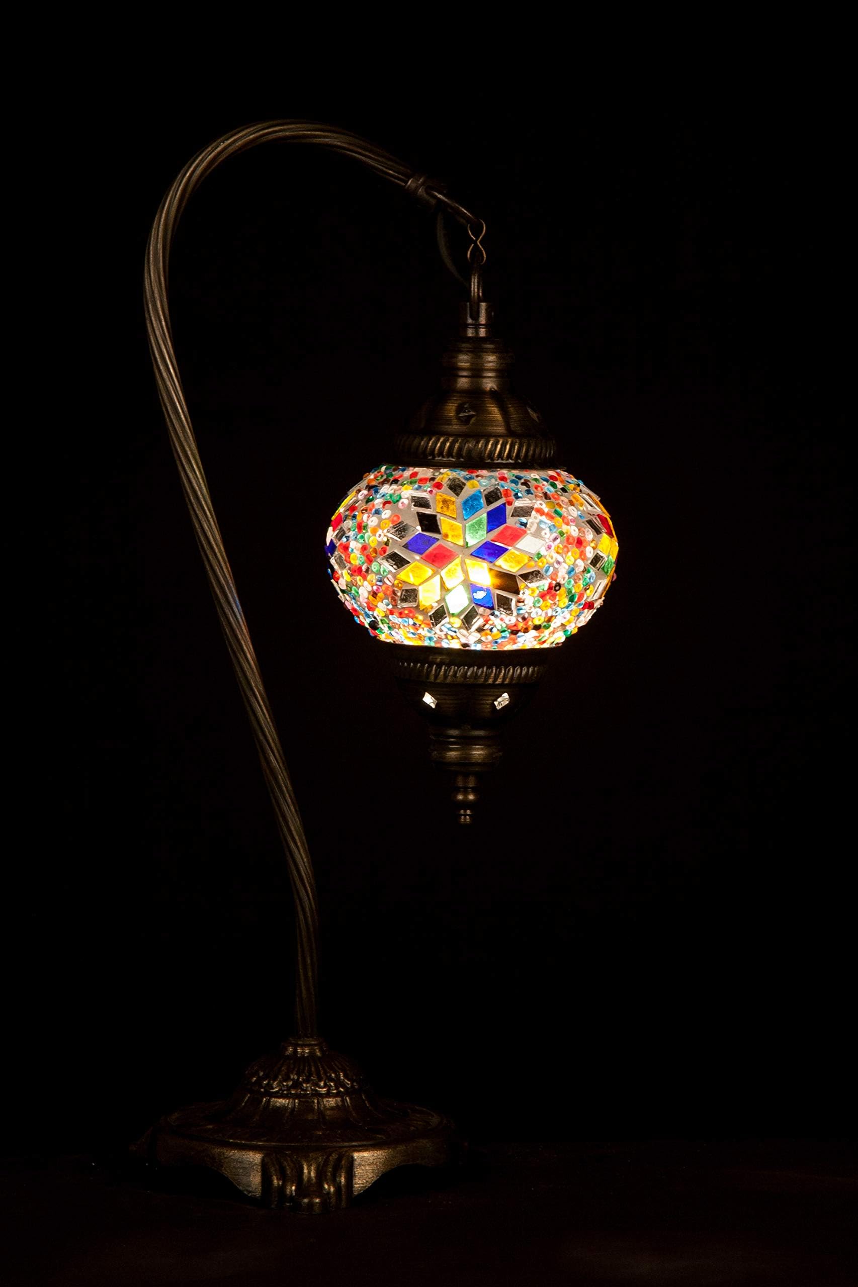 Turkish Moroccan Ottoman Style Handmade Mosaic Swan Neck Desk Lamp Bedroom Restaurant Cafe Decoration Light Size 1 (40cm by 12cm) (Multicolour Typhoon)