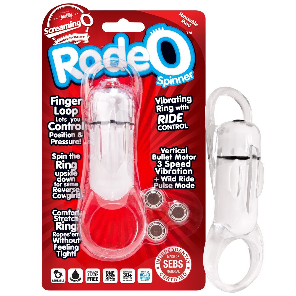 Screaming O Spinner Clear Rodeo Cock Ring with Vibrating Bullet and Ride Control