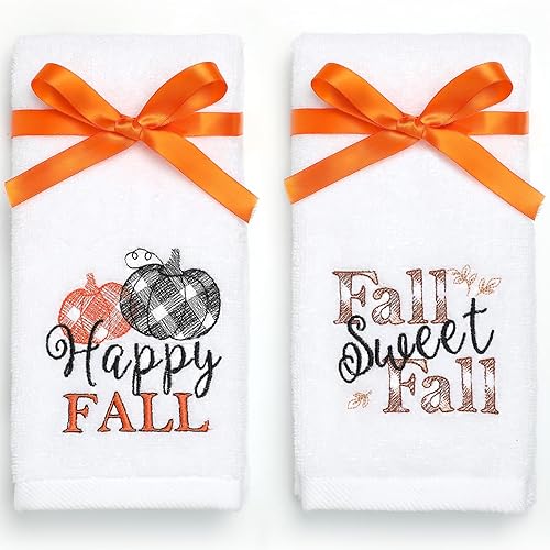 Miniatura 1 de Juego de 2 toallas de mano de otoño, 100% algodón, bordadas con calabaza, decorativas, para cocina y baño, regalo de Acción de Gracias, 14 x 29