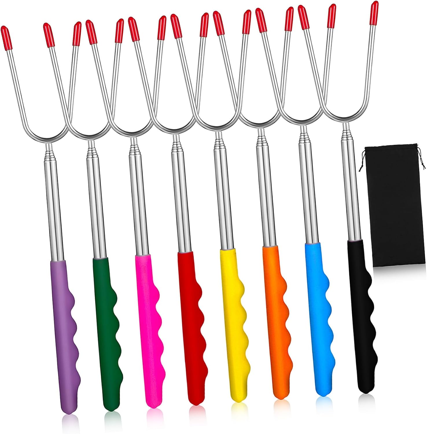 Kisangel 8pcs Chicken Carving Fork Bbq Forks for Safe Grilling Design for Secure Cooking for Camping and Outdoor Barbecues with Drawstring Bag