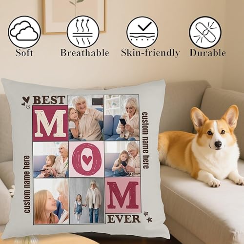 Miniatura 4 de Personalized Pillowcase with 6 Pictures and Words for Mom, Soft Decorative Cushion Perfect as a Meaningful Gift for Birthdays Christmas or