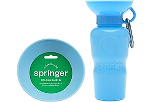 Springer Pets Water Bottle: Sky Blue Classic Water Bottle (22oz) and Splash Shield Bundle