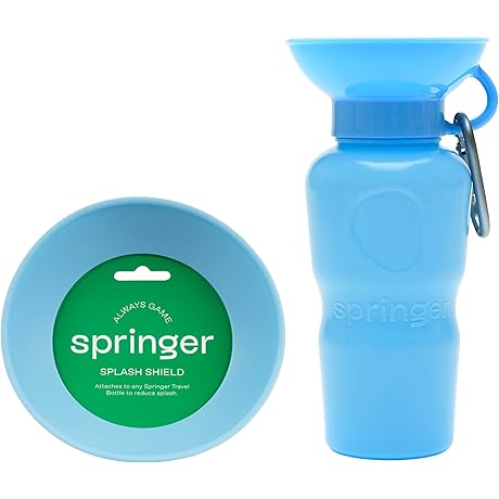 Springer Pets Water Bottle: Sky Blue Classic Water Bottle (22oz) and Splash Shield Bundle
