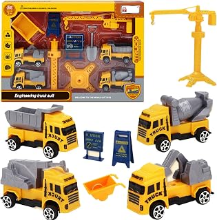 Construction Truck Toys for Boys, Create Kids Construction Vehicles Playset of Crane, Construction Car Fire Trucks Playset, Engineering Truck Gifts for 3 4 5 6 Year Old Boys Girls Best Toys (01- C)