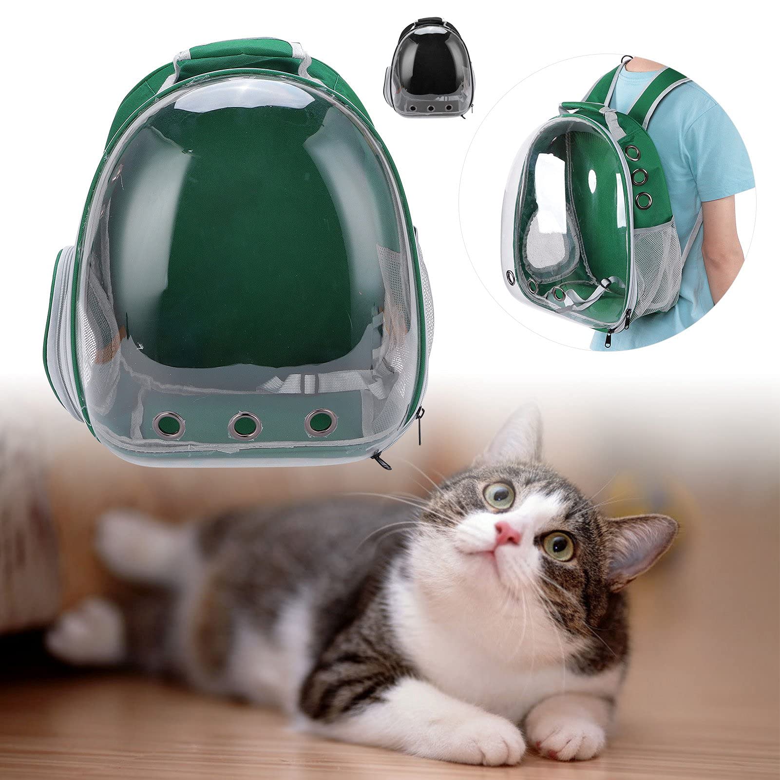 Katzenrucksack Carrier Bubble, Katzenrucksack Space Capsule Transparenter Pet Bubble Rucksack für kleine Hunde und Katzen(Grün)