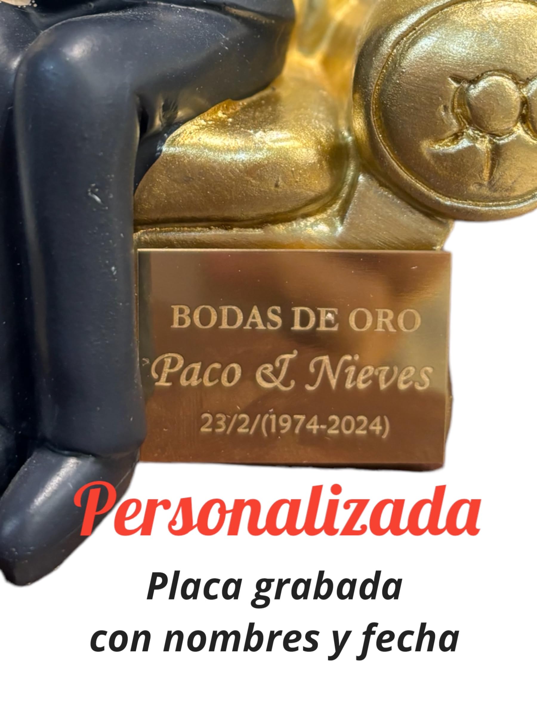 Curia Grabador Figura 50 Aniversario con Placa grabada con Nombres y Fecha - Figura con Placa Conmemorativa - Regalo para Bodas de Oro Personalizado