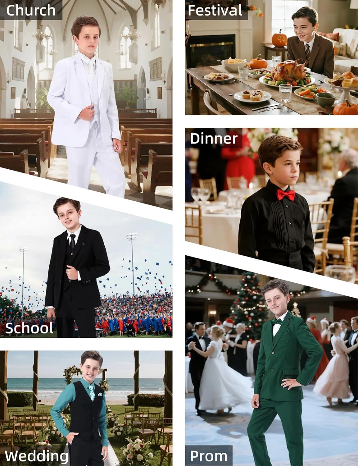 A&J DESIGN Boys 5-Piece Formal Suit Set with Jacket, Dress Pants, Tie, Bowtie and Pocket Square - Image 6