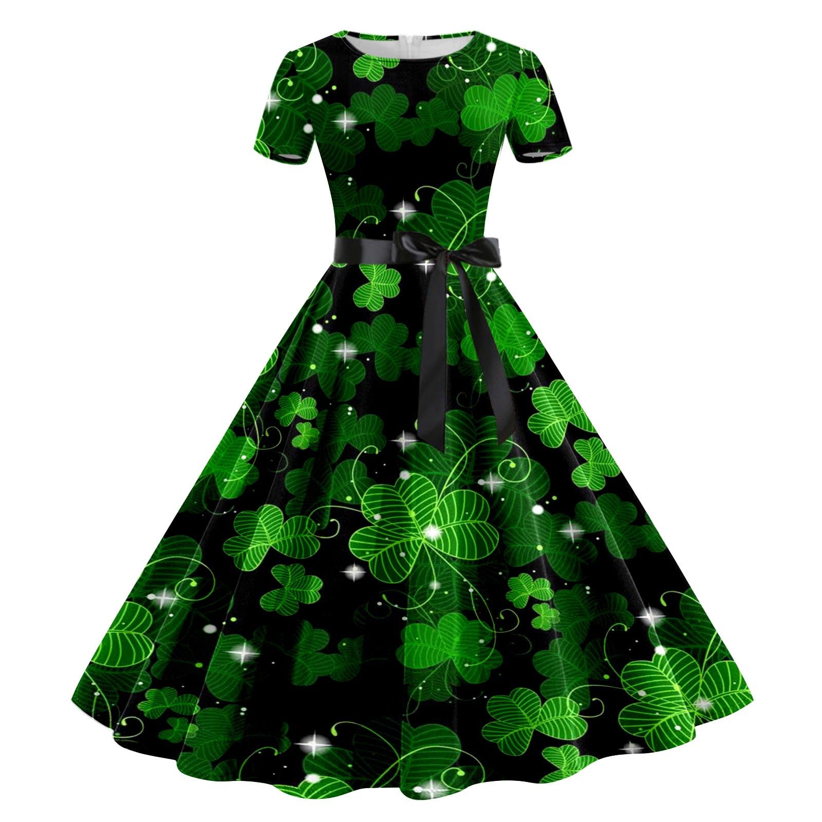 Womens St Patricks Day Fancy Dress Leprechaun Costumes Ireland Irish Lucky Shamrock Dress Saint Patricks Day Green Irish Outfits Gown CocktailGreen Sleeveless Paddy'sFancy Dres Party — image 1