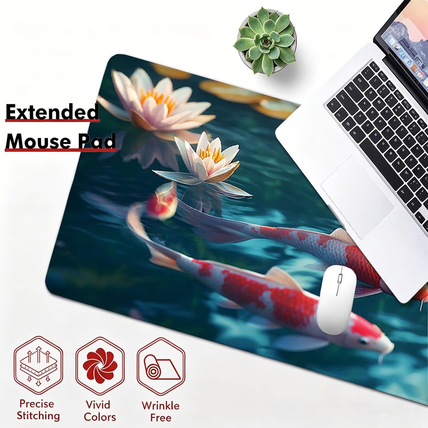 Tappetino Mouse Gaming XXL, Grande Mousepad 1200x600x4mm loto Koi 0x0-205 | Tappetino Scrivania con Base in Gomma Antiscivolo Bordi Cuciti per Computer, PC, Migliora la Precisione e la Velocità