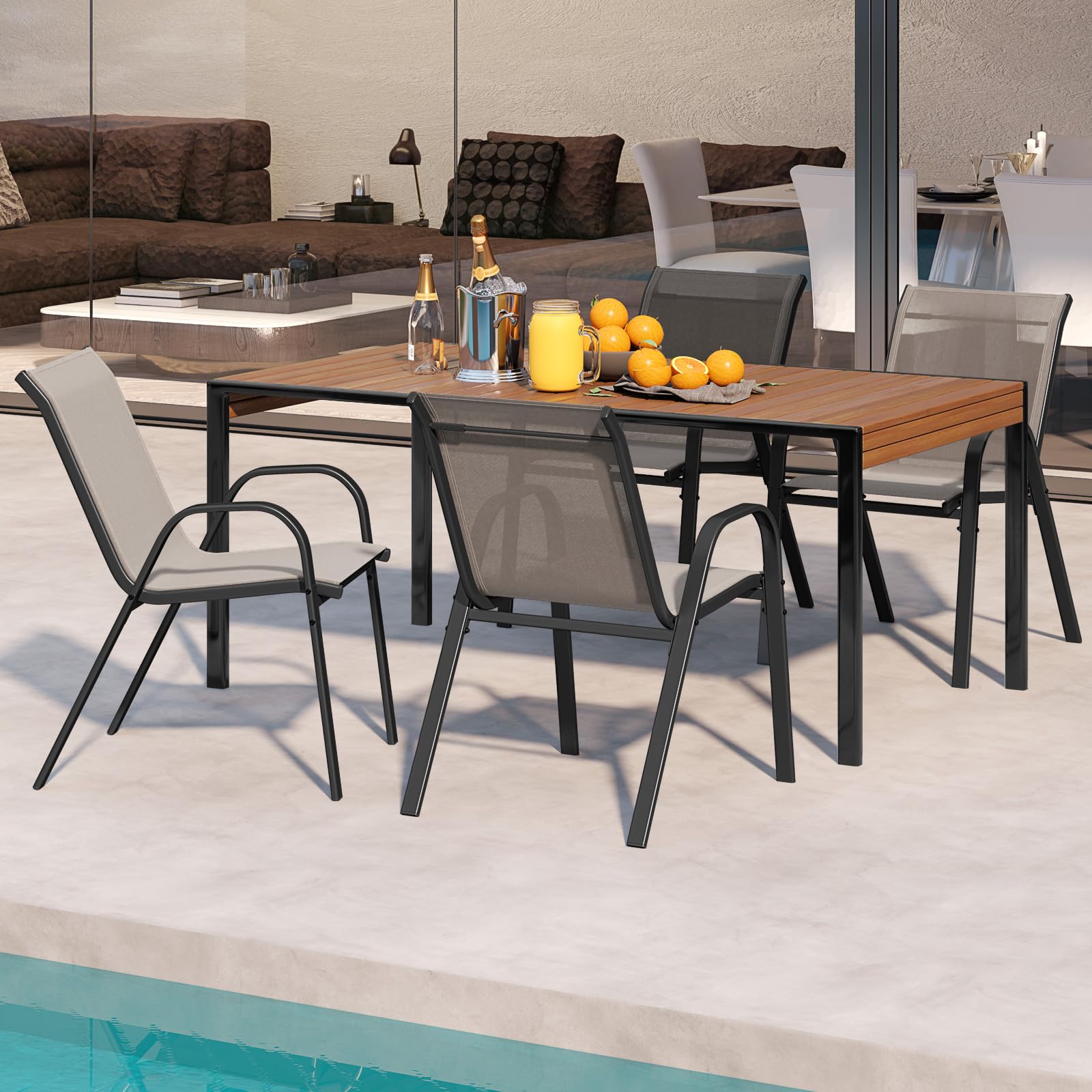 FineHome Set van 8 tuinstoelen, stapelstoelen, bistrostoelen