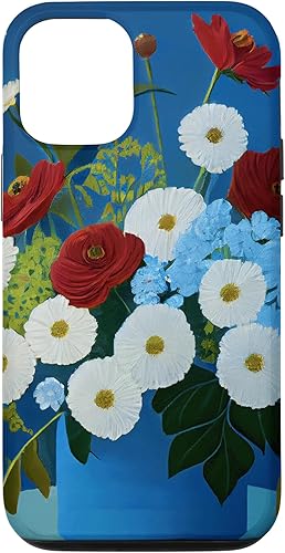 Miniatura 4 de Funda simple para iPhone 11 con diseño de flores florales color rojo blanco y azul brillante