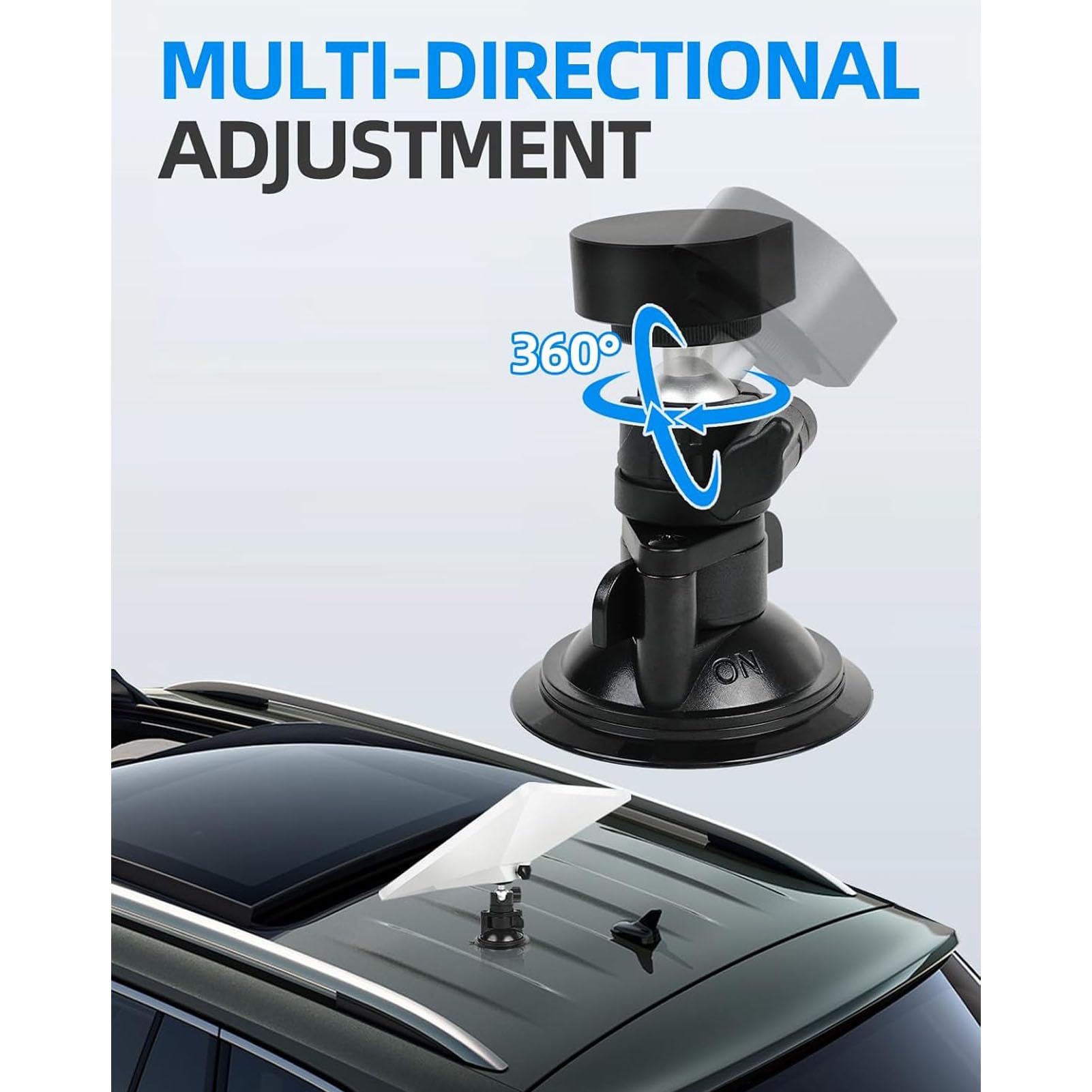 Mini Adjustable Angle Suction Cup Mount, Mini Car Mount, Rectangular Satellite Mounting Kit for Roof Rack, Guardrails, Window, Sunroof, RV, Yacht