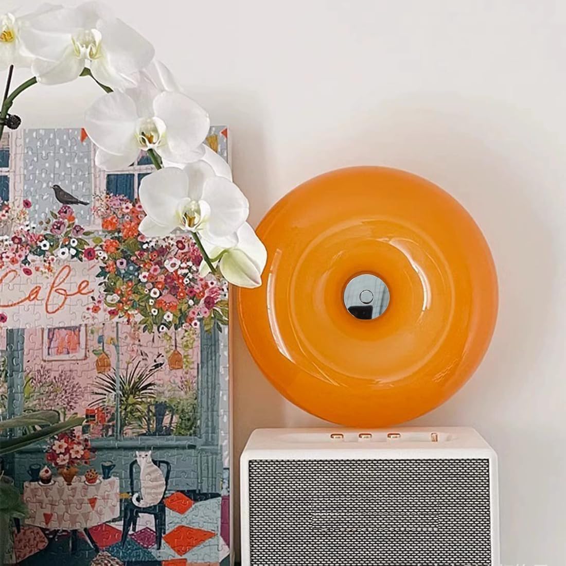 Modern Wandleuchte in Orange Donut Lampe Glas LED Wandlampe mit Stecker Touch Dimmbar 3000K-6000K Rund Nachttischlampe mit Kabel Wand Nachtlicht Donut Tisch Lampe für Wohnzimmer Esszimmer Schlafzimmer