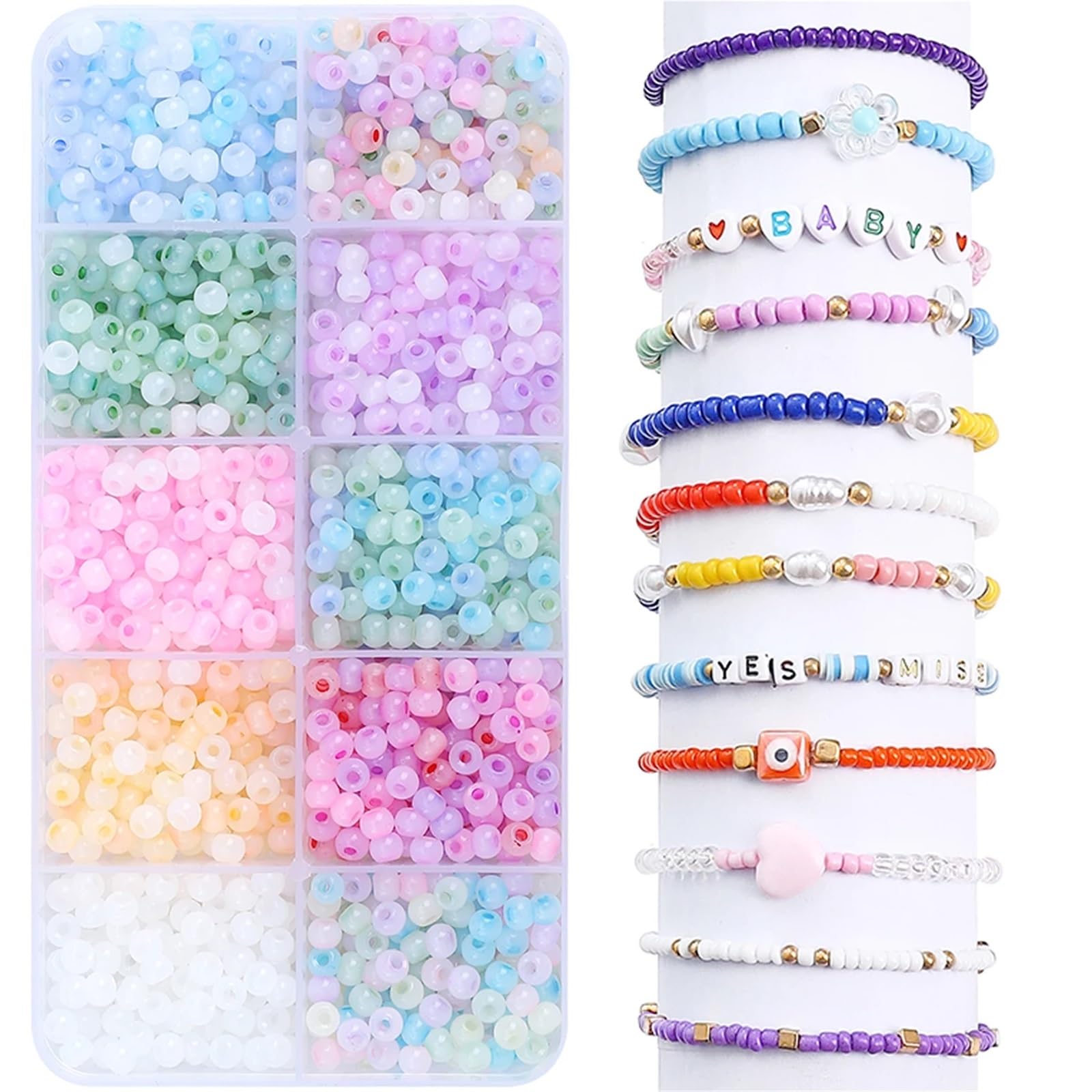 Cuentas de cristal esmerilado, 4 cajas de 4 mm, cuentas espaciadoras de vidrio para hacer joyas, regalo de cumpleaños, manualidades para juego (estilo 1)