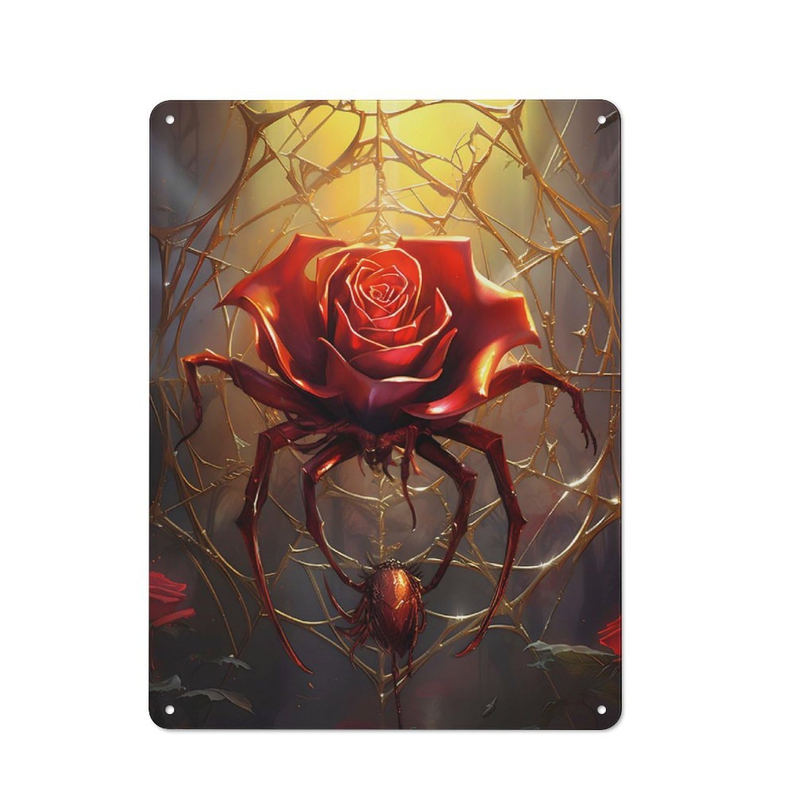 Rose Spider Tin Wall Plaque 40x30cm, Barn Style Rustic Kitchen Decor for Farmhouse Kitchen, Pantry Or Dining Area