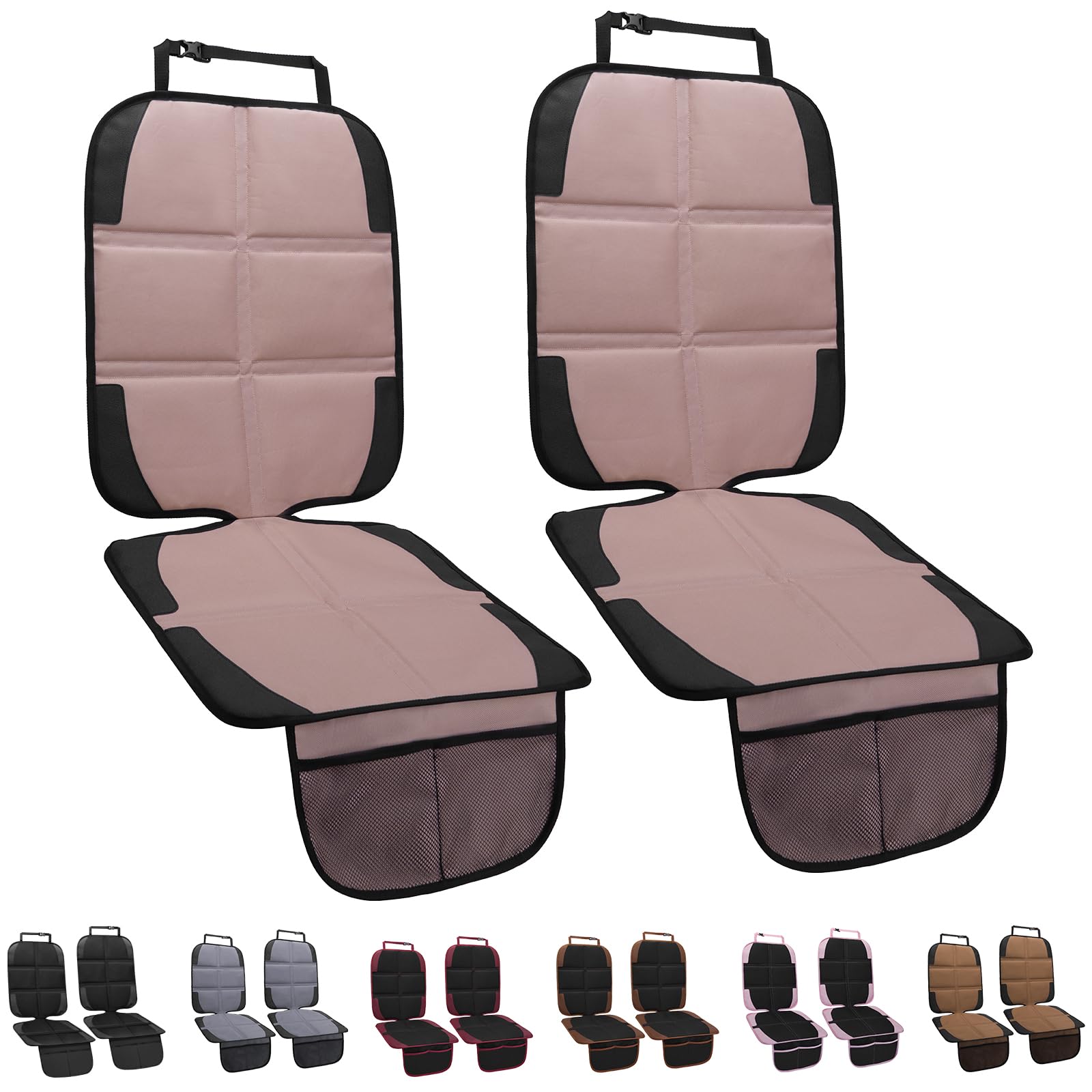 NEWFOM Car Seat Protector for Child, 2 Pack Baby Covers with Mesh Pockets & Non-Slip Backing 600D Durable Under Seat for Back (Rose Gold, Standard)