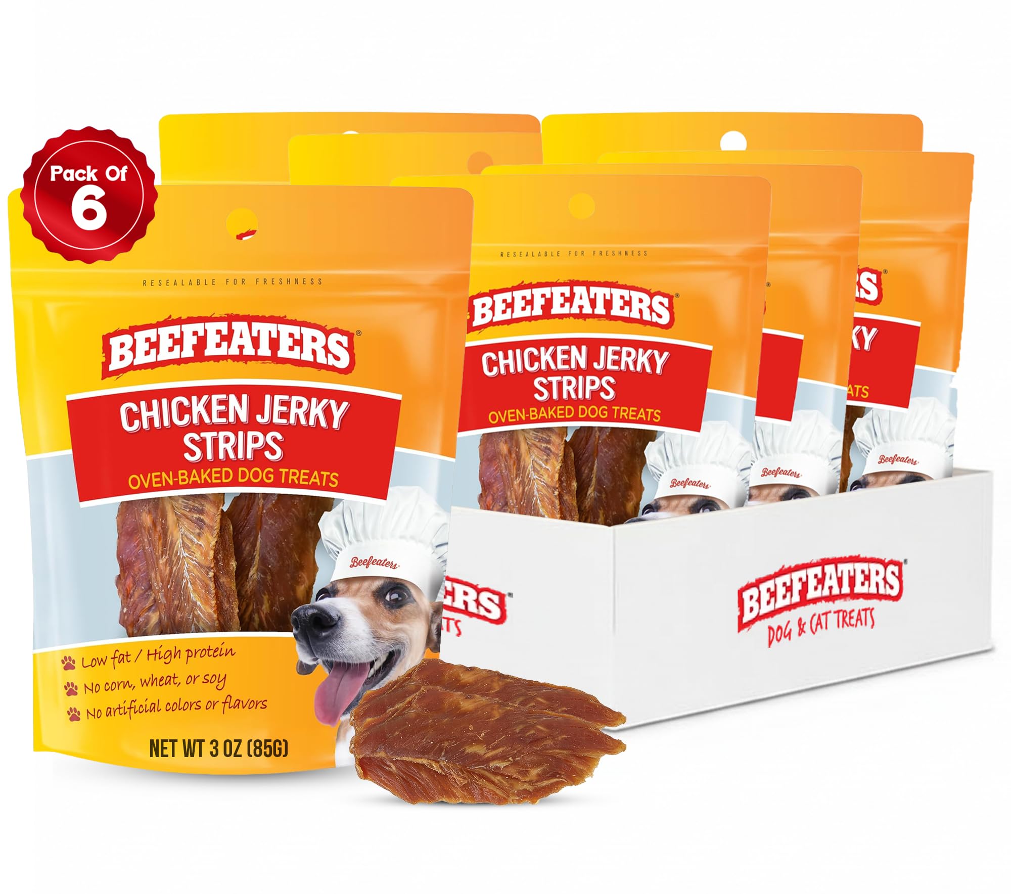 Beefeaters Chicken Jerky Strips for Dogs 3oz -Case of 6, 100% Real Chicken Breast, Oven-Baked, Grain-Free Dog Treats for Training & Rewards, High...