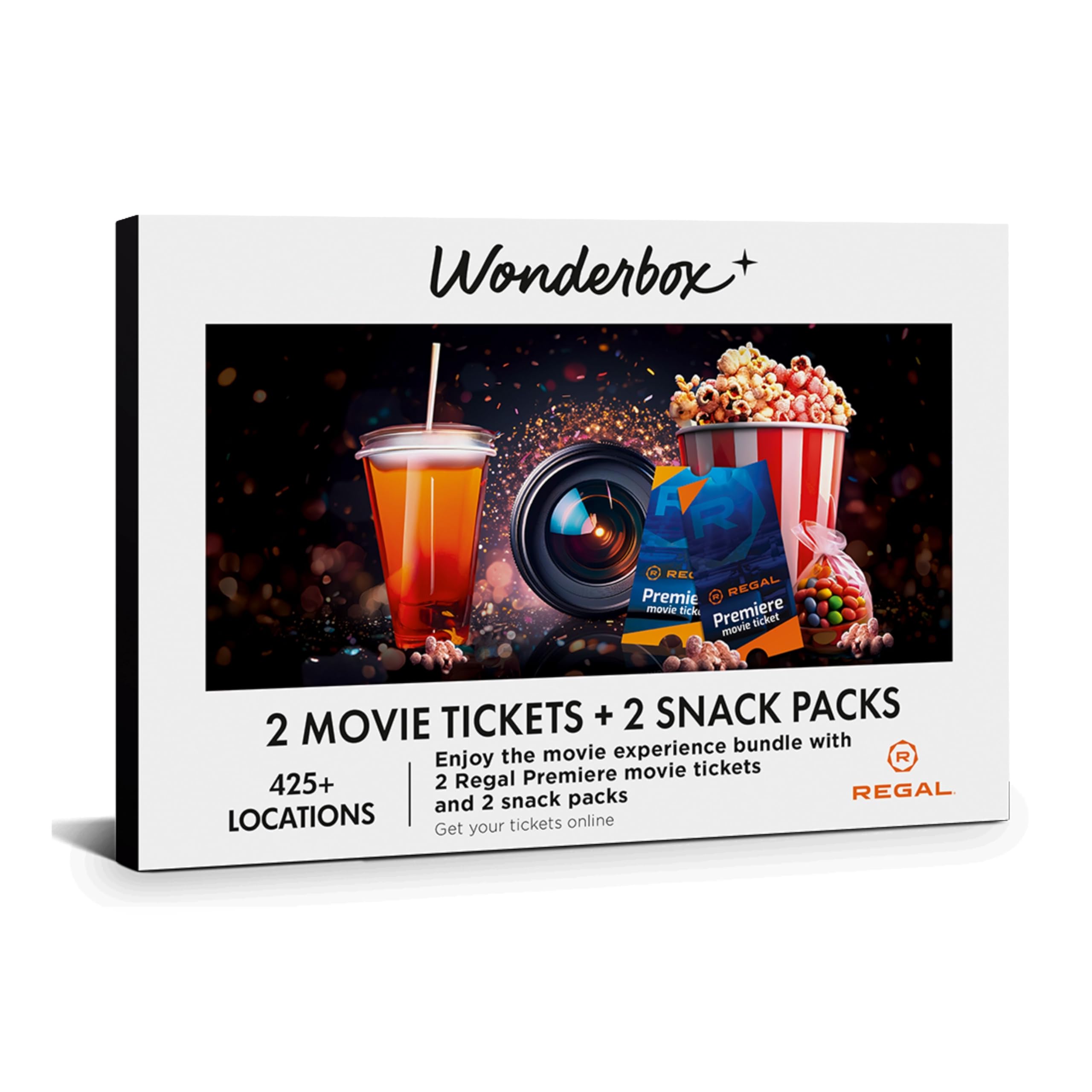 Wonderbox REGAL Movie Bundle - 2 Premiere Movie Tickets + 2 Snackpacks - Originelle Geschenkidee - Erlebnisgeschenk - 425 Standorte in den USA