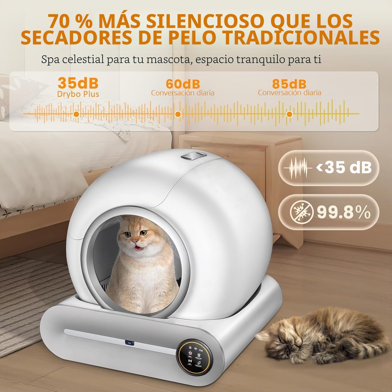 Arenero Gatos Autolimpiable, XXL, Desodorizante | Controlado por Aplicación, Cagadero Autolimpiable Grande, adecuado para Varios Gatos
