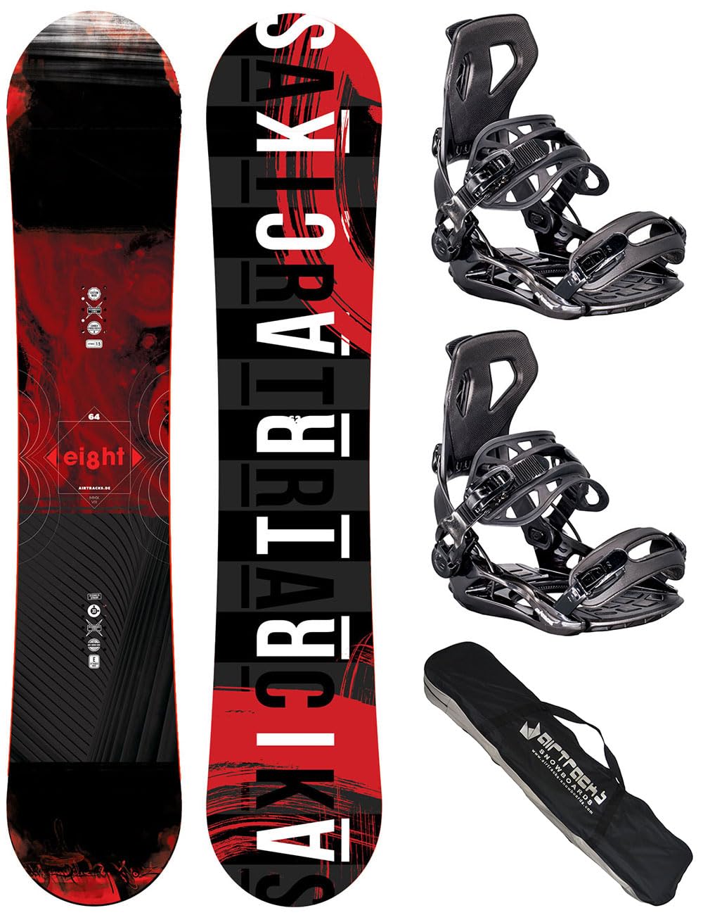 Airtracks Snowboard Set TAVOLA Eight Wide Uomo+ATTACCHI Master FASTEC+Sacca/Nuovi