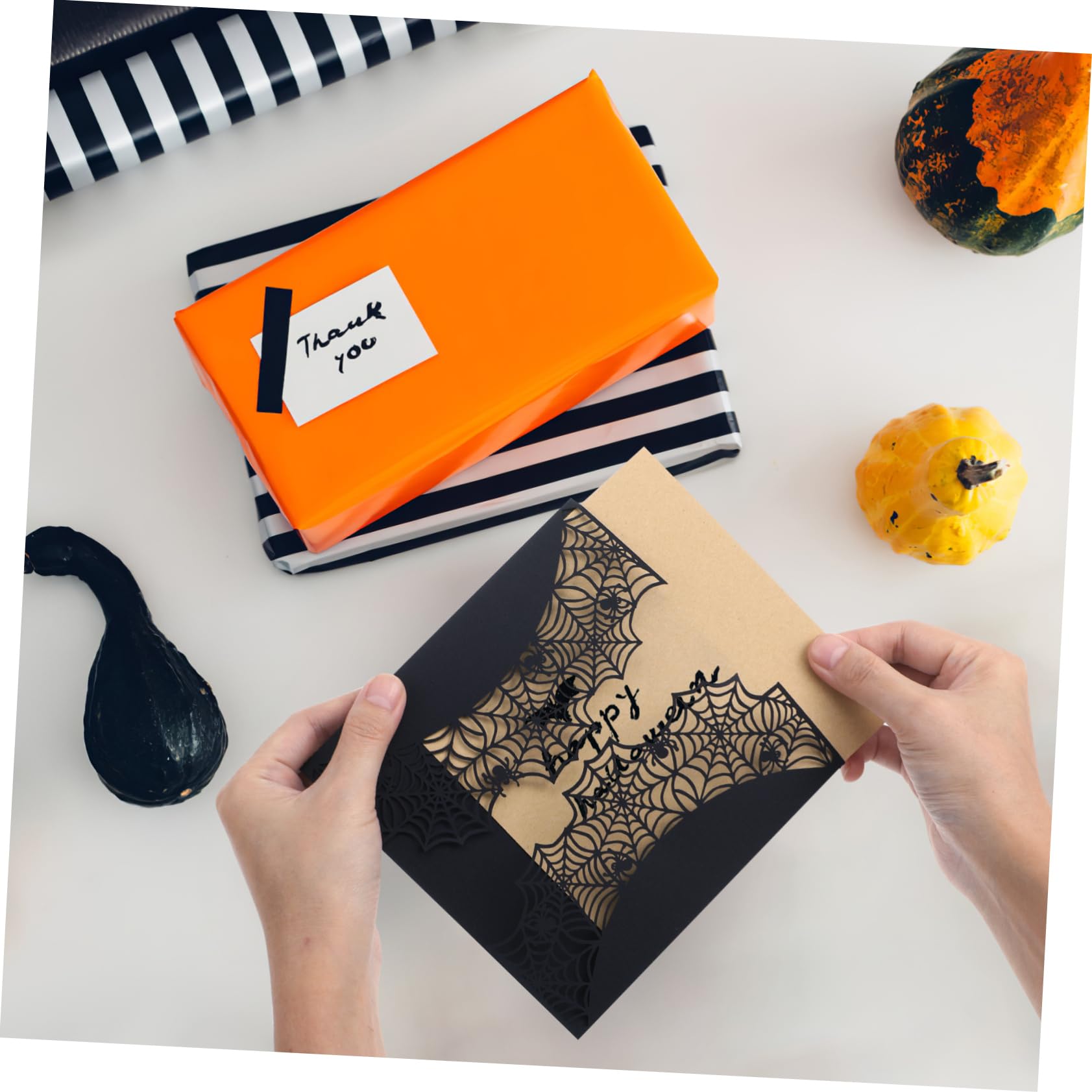 5er-set Einladungskarten Mit Muster Und Schleife Schwarze Papierumschläge Für Halloween-treffen 10 Stück * 5