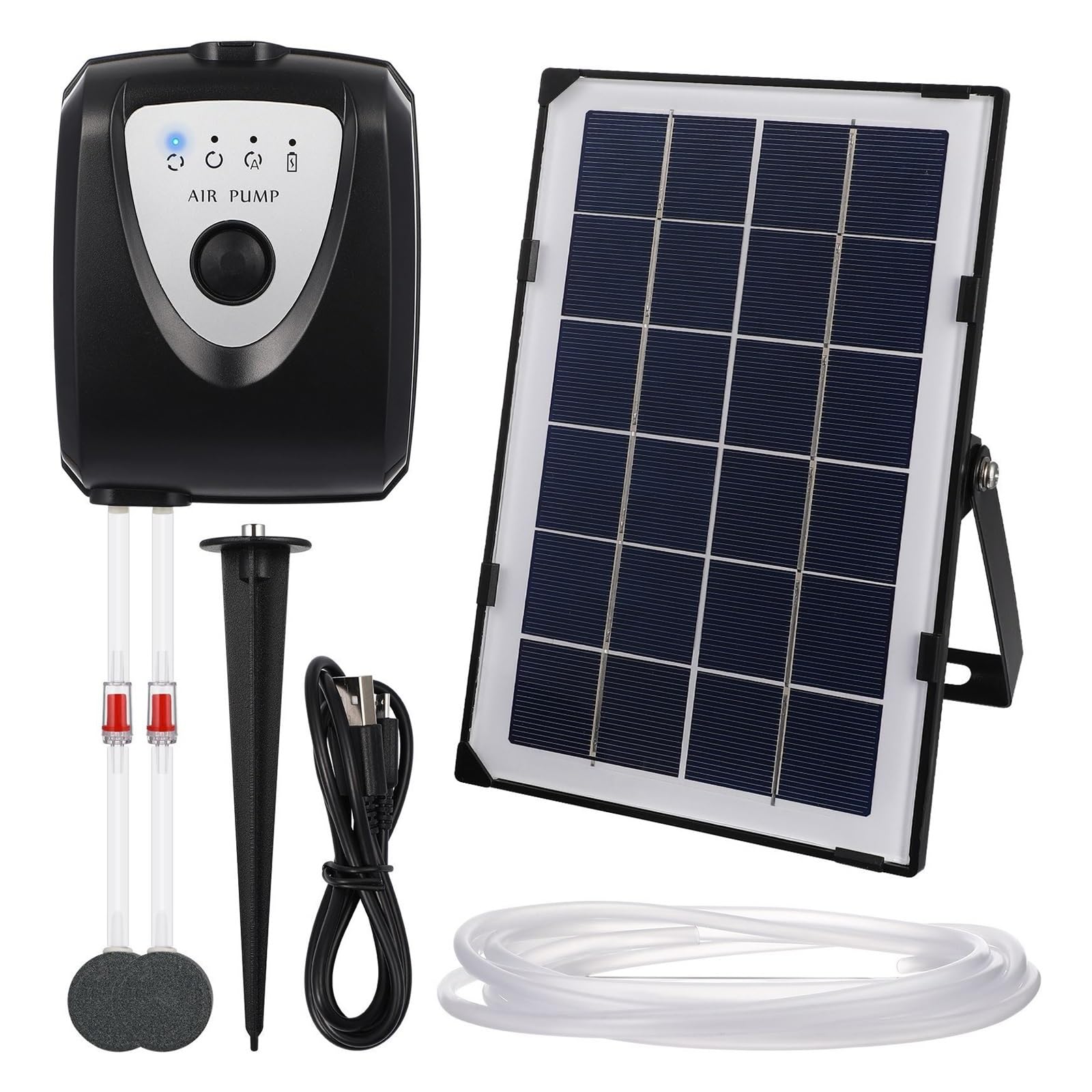 Fontanna solarna do oczka wodnego, Zestaw aeratora pompy powietrza zasilany energią słoneczną urządzenia do natleniania USB ładowanie napowietrzacz do stawu pompa wodna do akwarium ogród staw/oczko wo