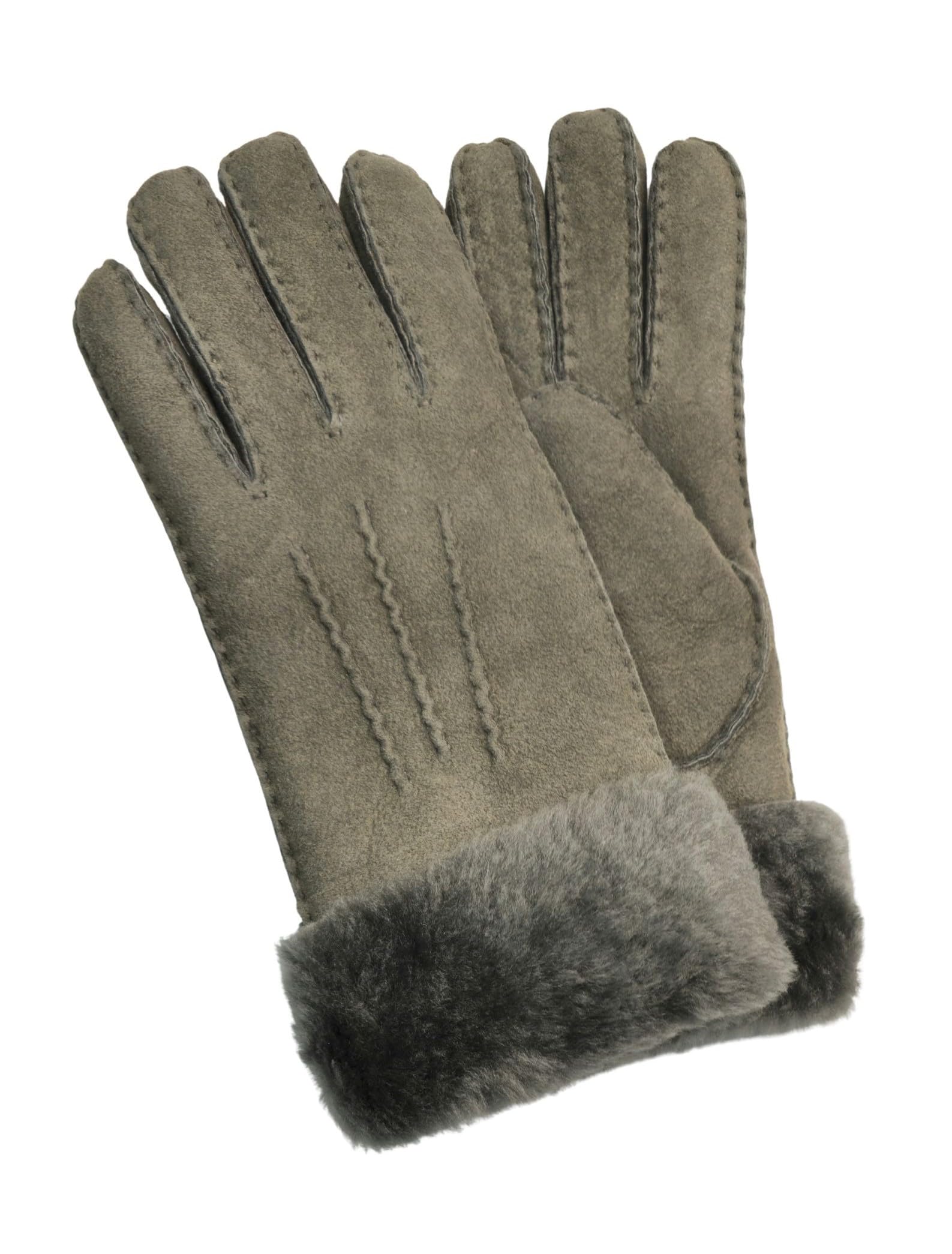 Infinity Leather Women's   Genuine Grey Sheepskin Suede Gloves with Fur Cuff in Size XL, BrandAlley