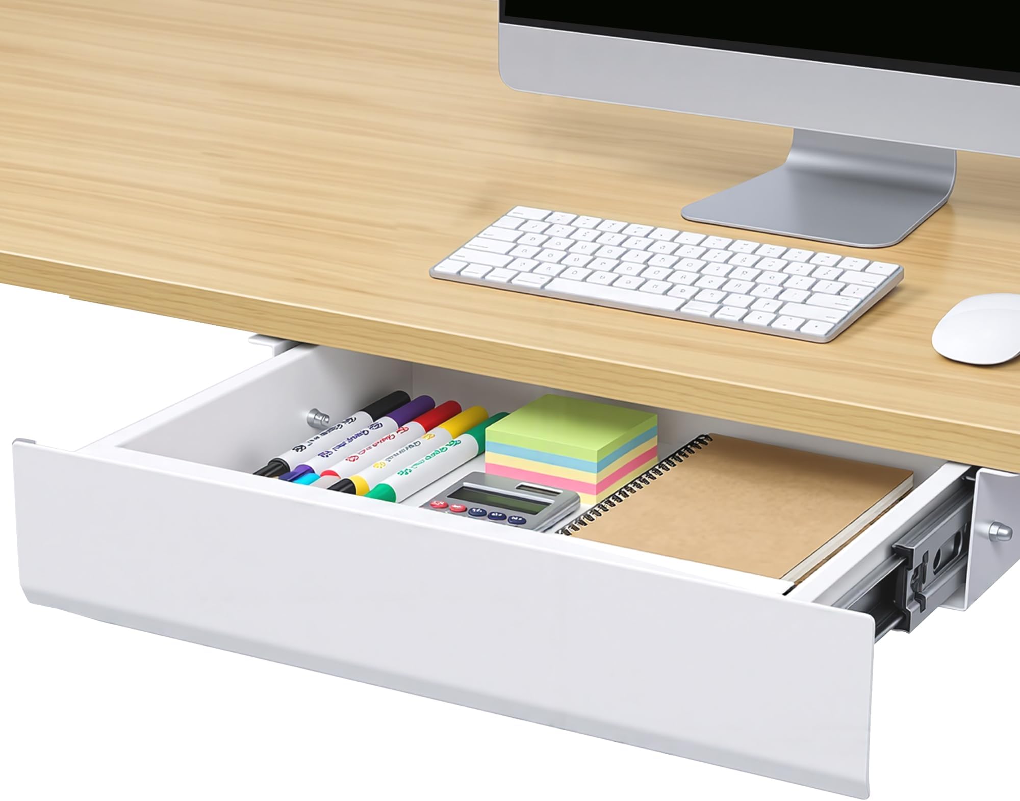 FLEXISPOT Under Desk Drawer, Steel Drawer for Desk Slide-out, Under table Mounted Drawer, Standing Workstation Storage Attachment for Office Home - 17.7” Width, White