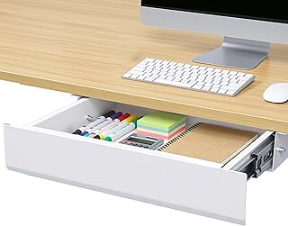 Under Desk Drawer 17.7in Wide Pull-Out Drawer for Storage Slide-out Under Desk Organizer for Office Home(L, White)
