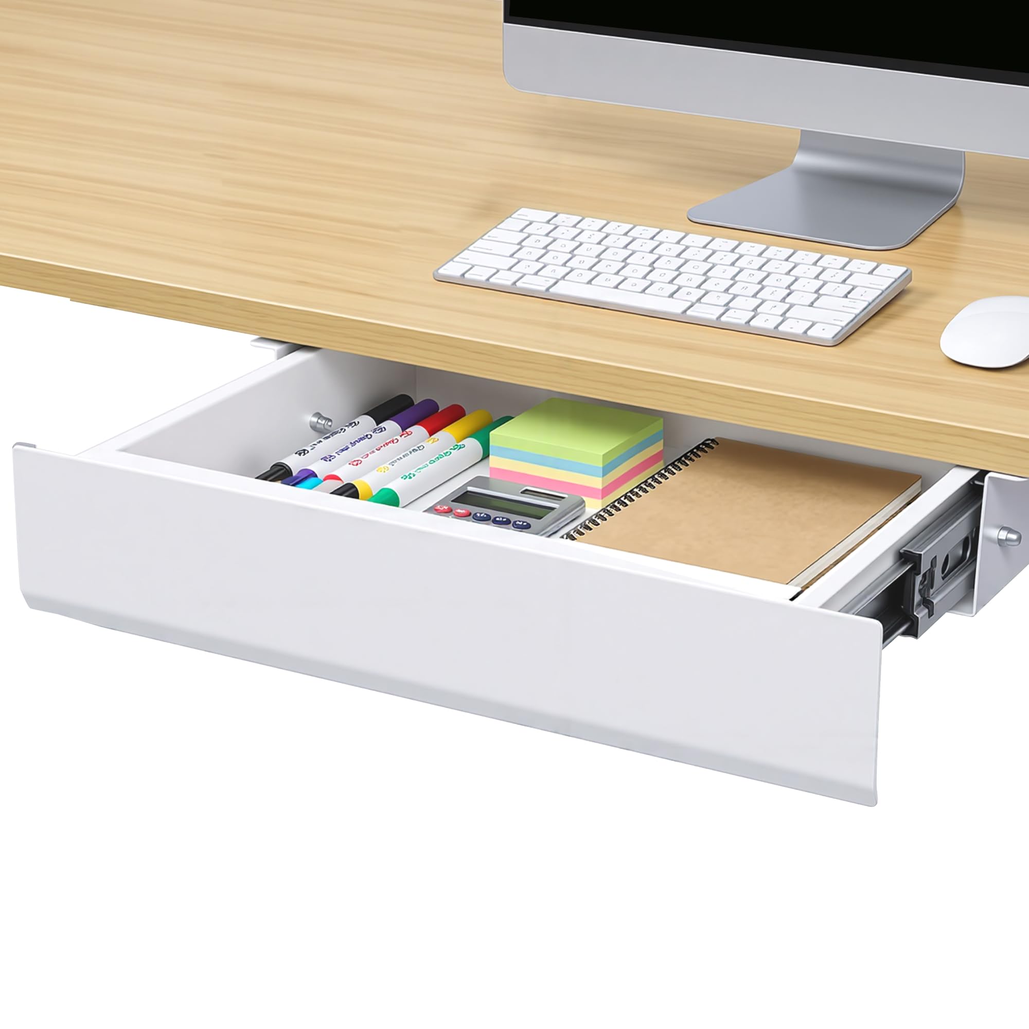Under Desk Drawer 17.7in Wide Pull-Out Drawer for Storage Slide-out Under Desk Organizer for Office Home(L, White)