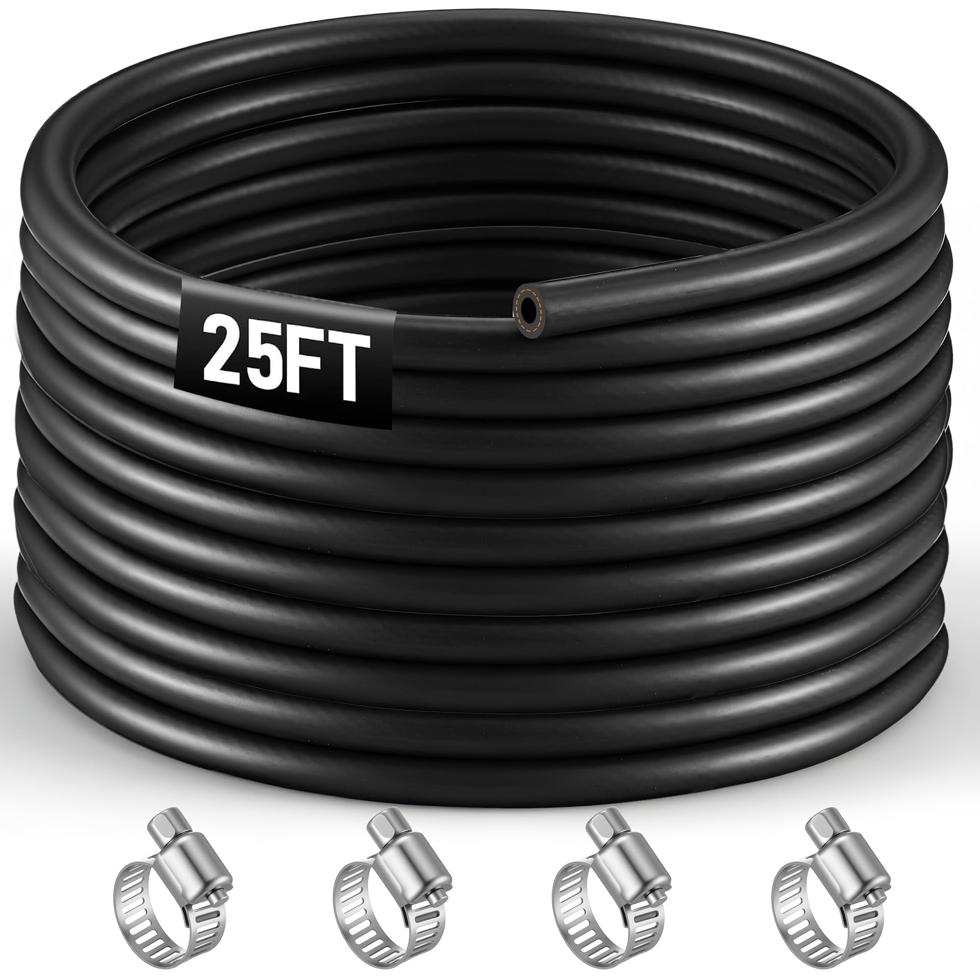 25FT 1/4" Heater Hose with 4 Clamps, EPDM Rubber Coolant Radiator Hose