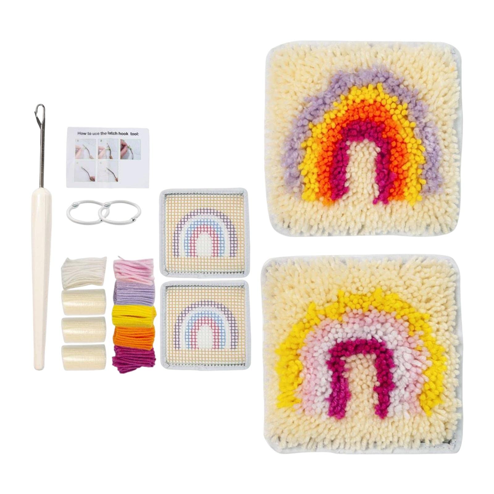 CALANDIS? Coaster Latch Hook Kit Needlepoint Creative Decoration Needlework Craftwork 2 Pieces Beige Set | Kids Crafts-picture-31