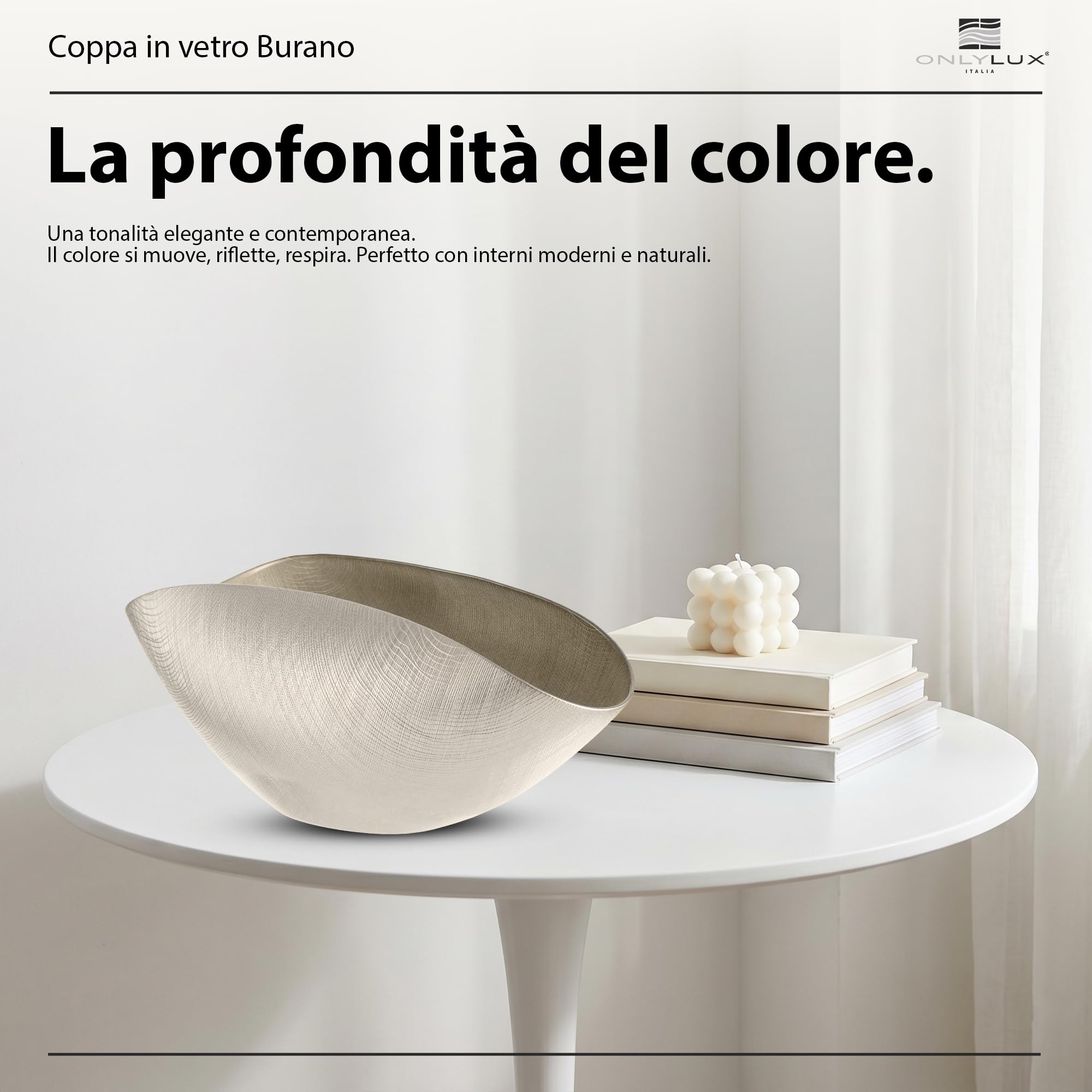 Onlylux Coppa Burano - Centrotavola in Vetro Centrifugato Decorato a Mano, Design Artistico Ovale, Dimensioni 38x11 cm, Svuotatasche di Design per Arredamento di Lusso e Idee Regalo