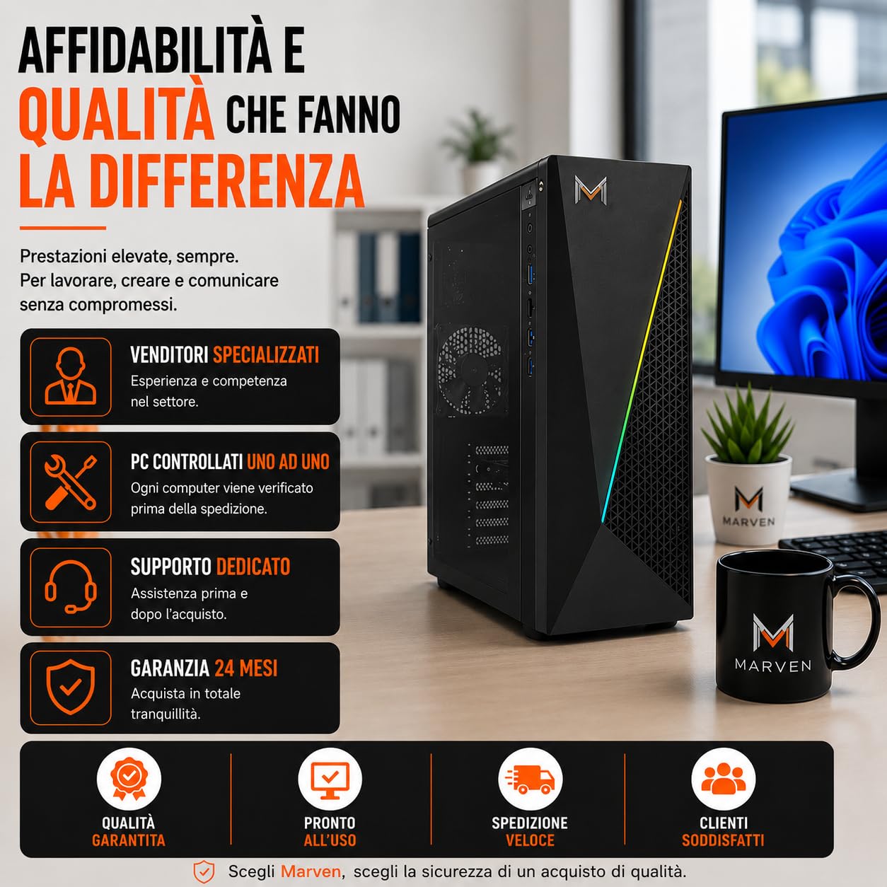 Computer Ufficio Professionale Pc Fisso Completo Nuovo con Intel Core i5 16 GB RAM - 240 GB SSD + 500 GB HDD, Wifi Windows 11 Pro Computer Fisso Pronto all'uso - PC Desktop All in One + Office