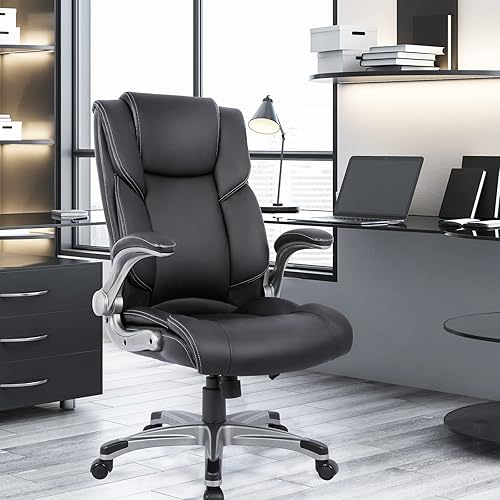 Miniatura 2 de COLAMY Silla de oficina ejecutiva de respaldo alto, silla ergonómica de escritorio de piel acolchada con soporte lumbar inflable y brazos abatibles,