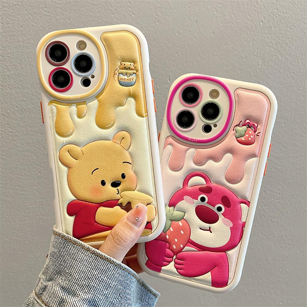 Compatible with iPhone 16 Pro Max Cute Case, Kawaii Phone Case TPU Leather Cute Bear Cartoon case Soft Rubber Shockproof Protective for iPhone 16 Pro Max Case Cover for Women Girls - Image 3
