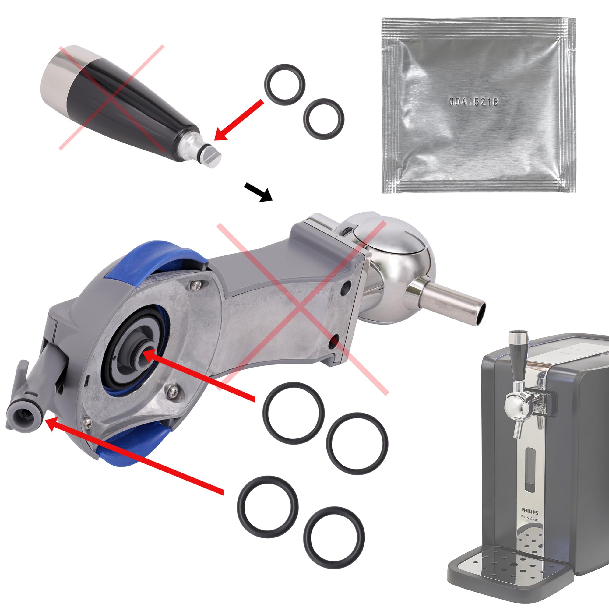 Snapworld-Kaffee Spar Set Dichtung O-Ringe für Philips Perfect Draft Bier-Zapfanlage Schankanlage, HD3600 HD3610 HD3620 HD3720 inklusive Wasserhahn-, Fass-, Zapf- & Griffdichtungen + 3 gr. Silikonfett - 1