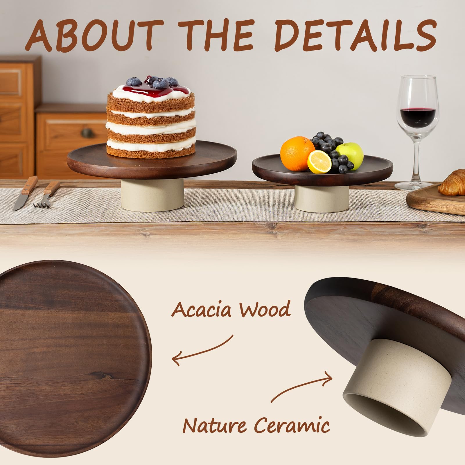 CEEFU Alzata rustica in legno di acacia, 28 cm, per torte nuziali, dessert | Argilla in legno naturale, supporto da portata per cupcake e dessert per feste, compleanni, bella decorazione da cucina