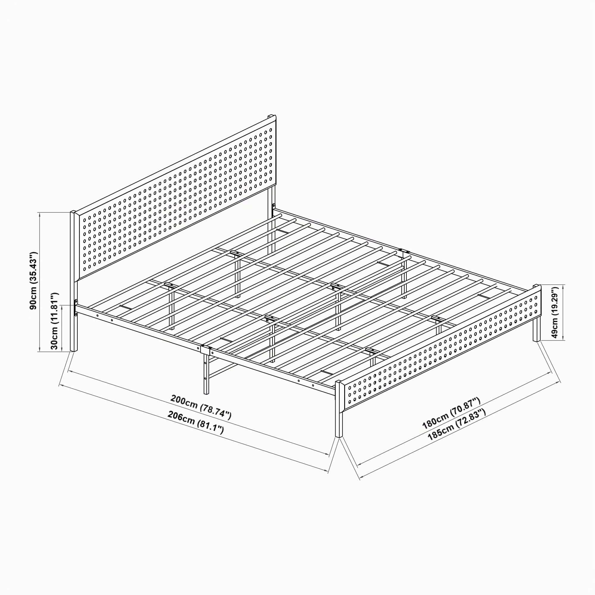 [en.casa] Bett Linköping 180 x 200 cm Bettgestell und Lattenrost Metallbett mit rechteckigem Kopfteil Doppelbett max. 300 kg Schwarz mit Rattanoptik