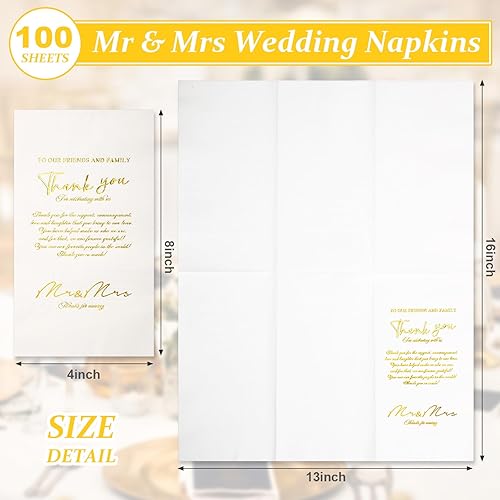 Miniatura 2 de Yeaqee Paquete de 100 servilletas de boda, 3 capas de Mr & Mrs con patrón de rosas para recepción, toallas decorativas desechables para decoración