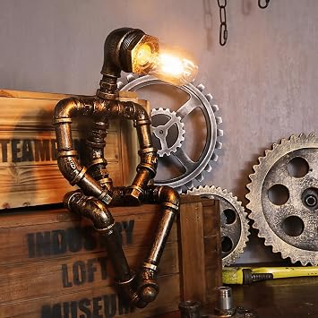 Steampunk Table Lamp, Creative Metal Robot Water Pipe Table Lamp, Vintage Industrial Metal Reading Desk Lamp for Living Room,Bedrooms, Office, Kids Room, Cafe Bar Not Include Bulb